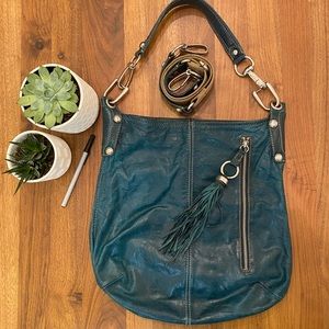 B. Makowsky Teal Leather Crossbody Bag